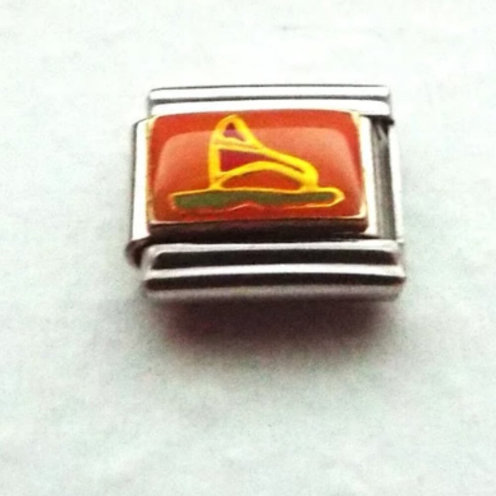 Sailboat on orange enamel 9mm stainless steel italian charm bracelet link new